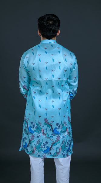 Kvach Teal Heritage Print Kurta